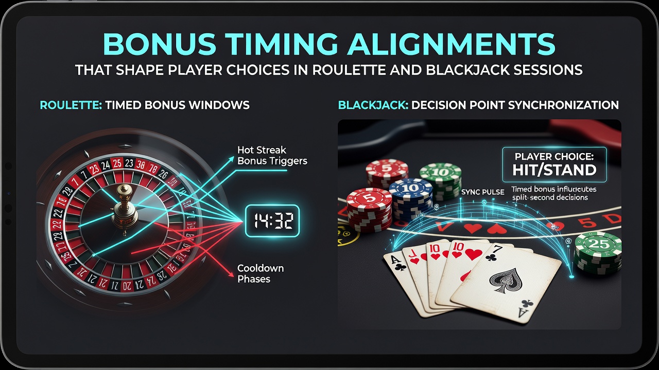 Illustratie van timing alignment in casino bonussen bij roulette en blackjack tafels