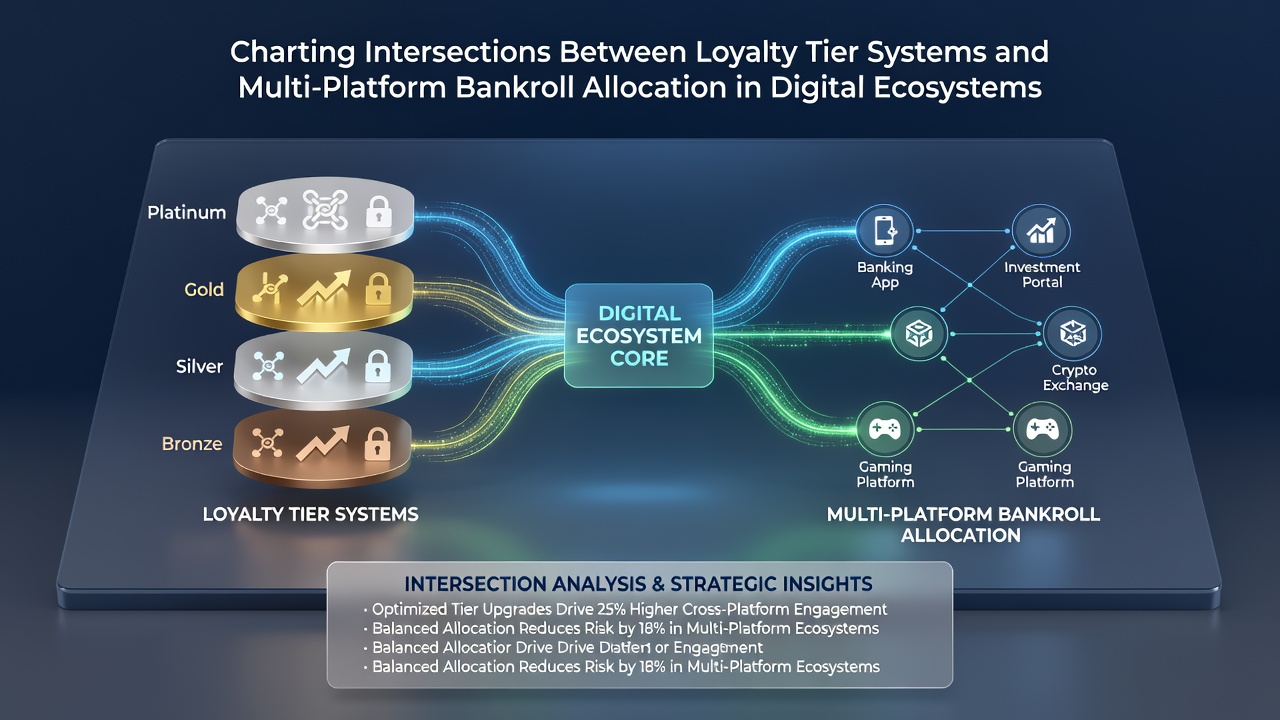 Infographic over bankrollallocatie tussen verschillende digitale tafelplatforms en loyaliteitstiers