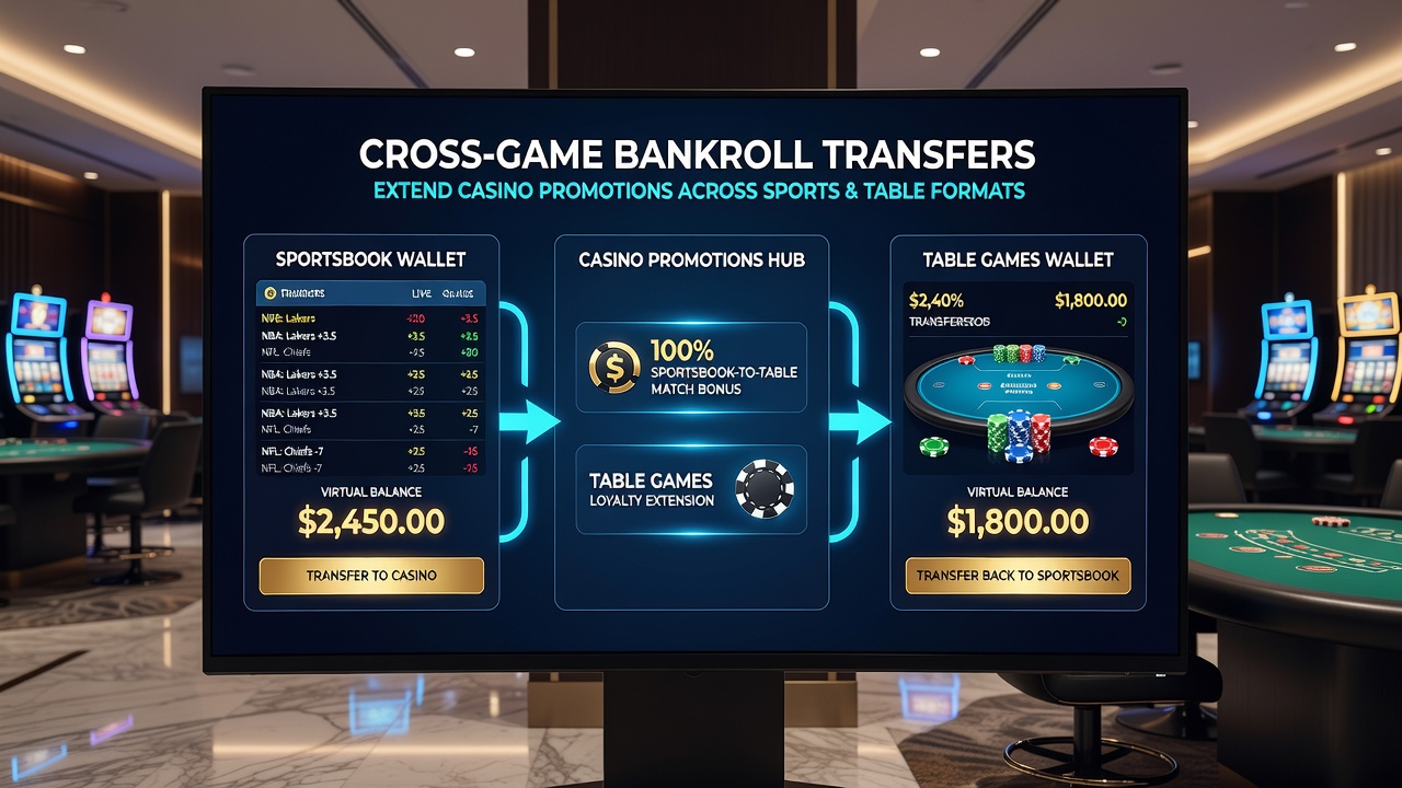 Diagram dat de stroom van bankrolltransfers tussen sport en casinospellen weergeeft