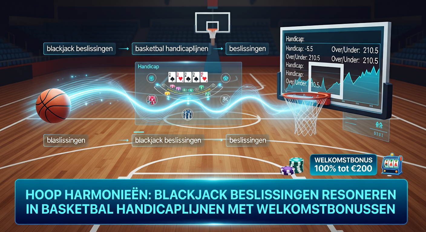 Blackjack tafel naast een basketbalveld met handicaplijnen en bonuspromoties