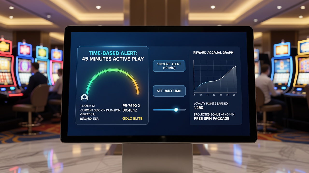 Speler dashboard met tijdalerts die beloningsniveaus aanpassen tijdens een live casino sessie