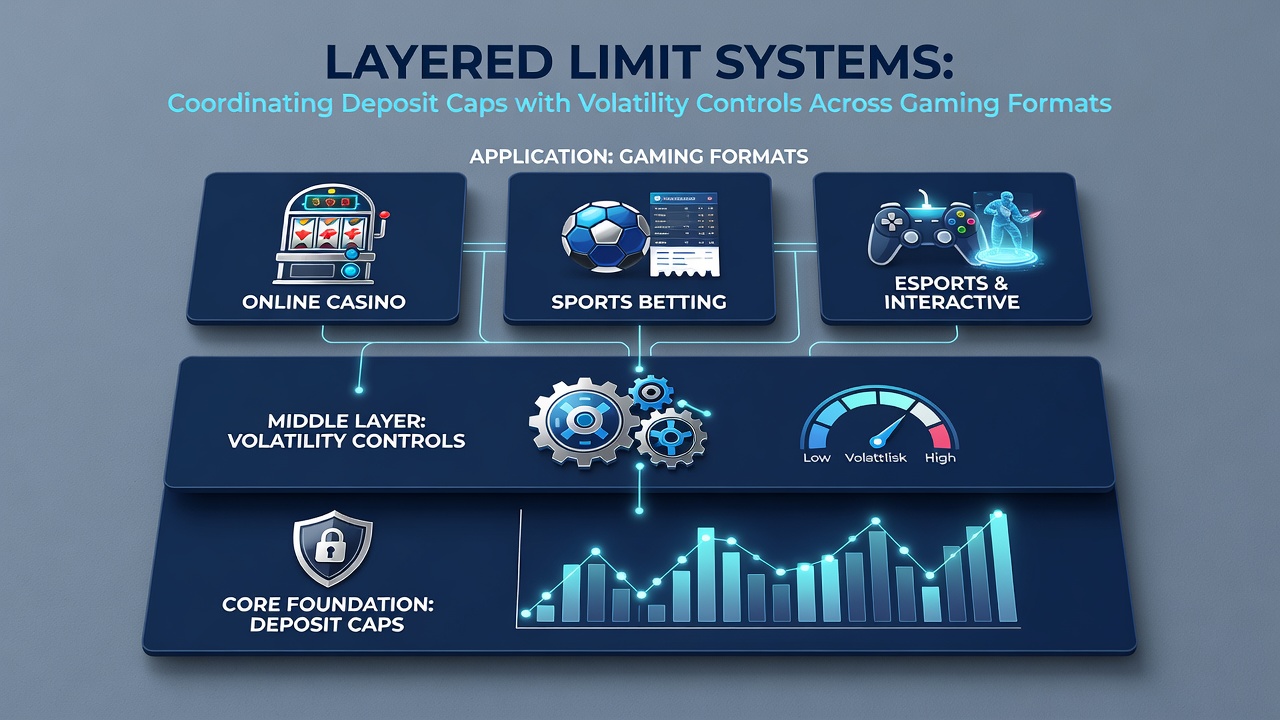 Grafiek die volatiliteitsniveaus vergelijkt tussen slots, live casino en sportweddenschappen met bijbehorende limietaanpassingen