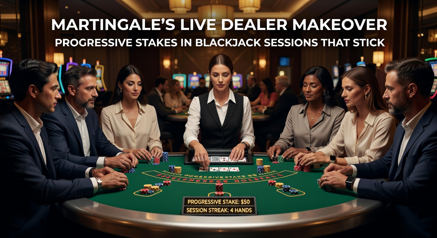 Live dealer blackjack tafel met kaarten en fiches, illustrerend progressieve inzetstrategieën