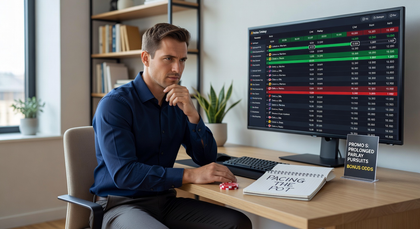 Een bookmaker-scherm met een lopende sportparlay, naast een pokertafel met gecontroleerde inzetten, symboliserend tactiekoverdracht