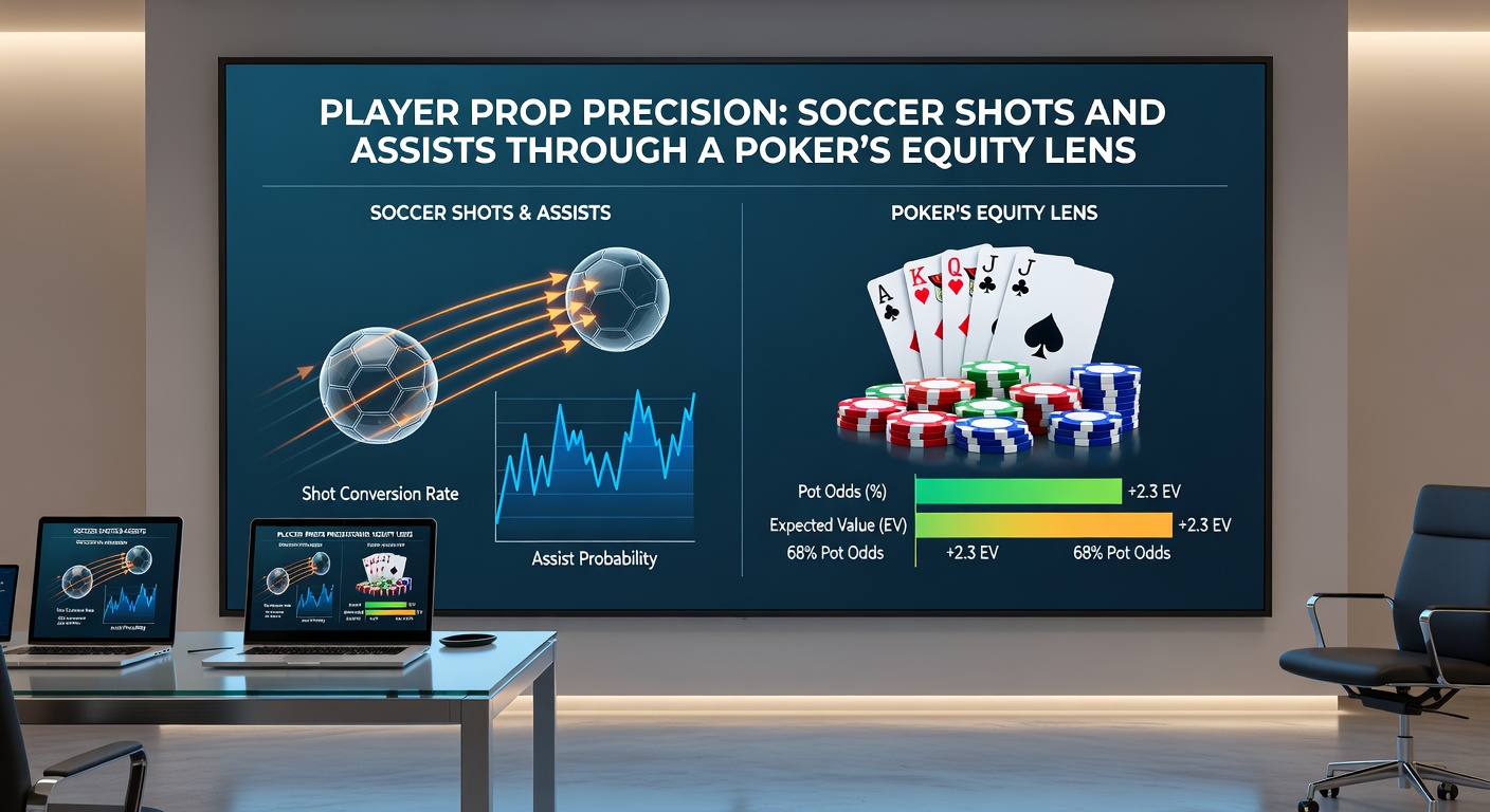 Poker equity grafiek overlay op een voetbal shot heatmap met assist iconen