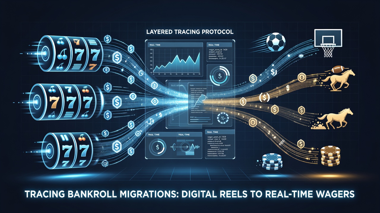 Diagram dat bankroll-overgangen tussen reels en live events illustreert