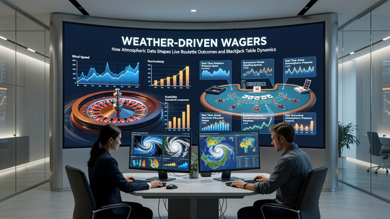 Blackjack tafel met atmosferische meetinstrumenten en live dealer